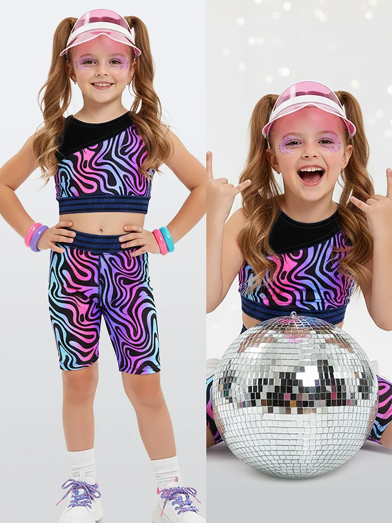 Denokids Girls Set Sports Leggings and Crop Top Colorful Zebra